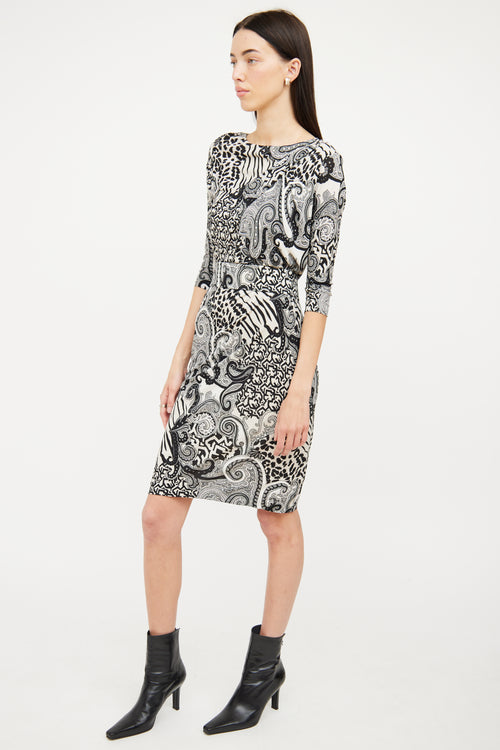 Etro Cream 
Black Paisley Midi Dress