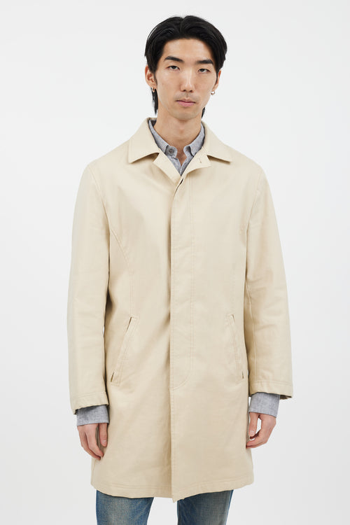 Etro Beige Collared Black Button Trench Coat