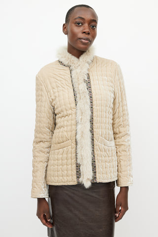 Etro Beige Velvet Fur Padded Jacket