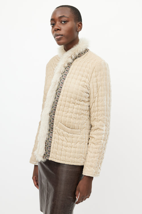 Etro Beige Velvet Fur Padded Jacket