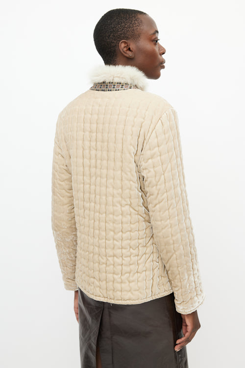 Etro Beige Velvet Fur Padded Jacket