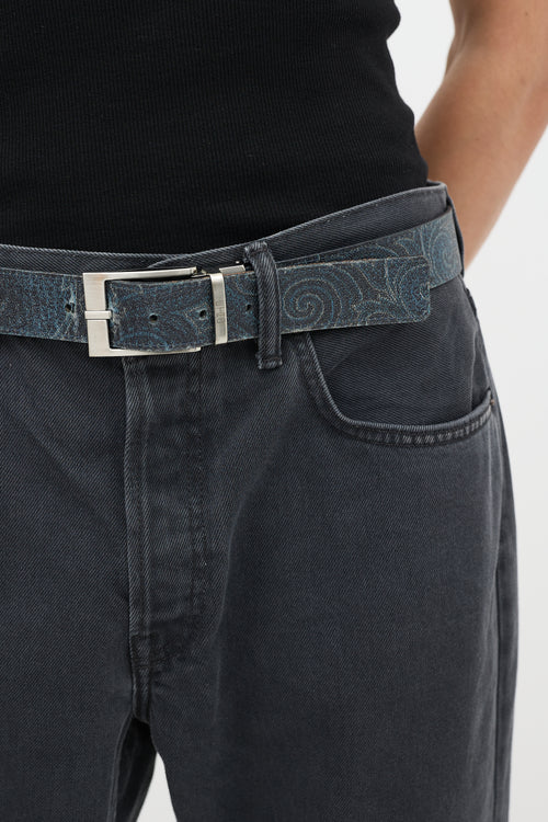 Etro Black 
Blue Paisley Reversible Belt