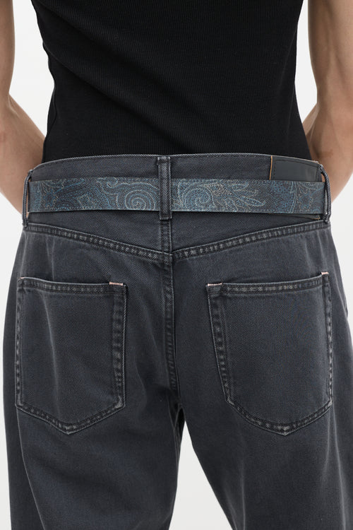 Etro Black 
Blue Paisley Reversible Belt