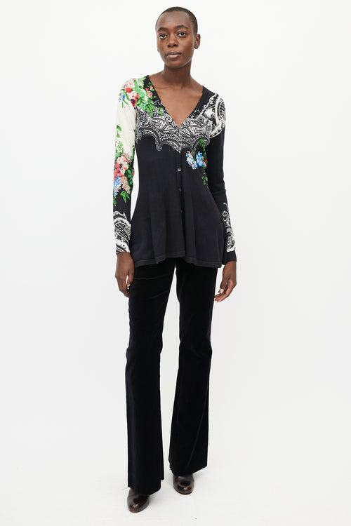 Etro Black 
Multi Floral Peplum Cardigan