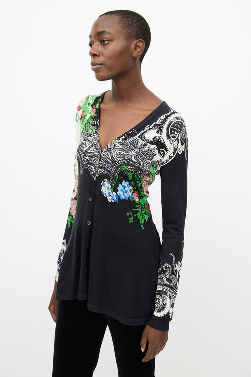 Etro Black 
Multi Floral Peplum Cardigan