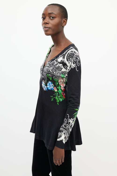 Etro Black 
Multi Floral Peplum Cardigan