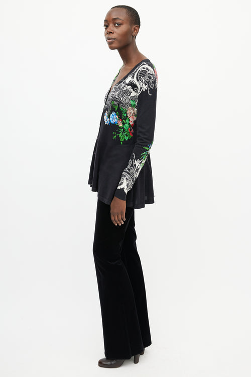 Etro Black 
Multi Floral Peplum Cardigan