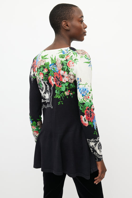 Etro Black 
Multi Floral Peplum Cardigan