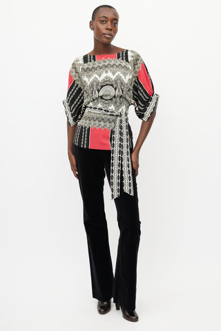 Etro Black 
Multi Silk Print Tie Blouse