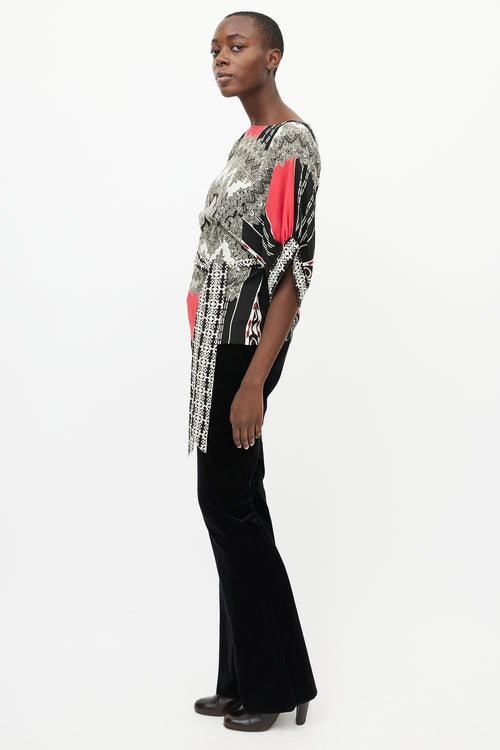 Etro Black 
Multi Silk Print Tie Blouse