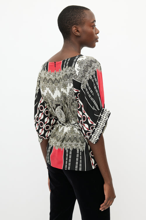 Etro Black 
Multi Silk Print Tie Blouse