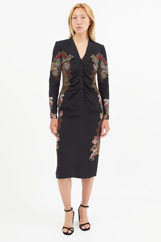 Etro Black 
Brown Paisley Buttoned Dress