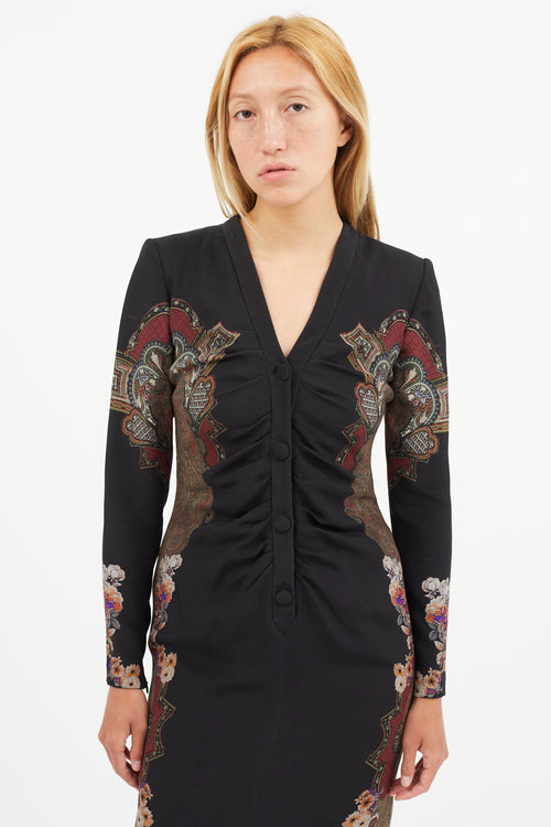 Etro Black 
Brown Paisley Buttoned Dress