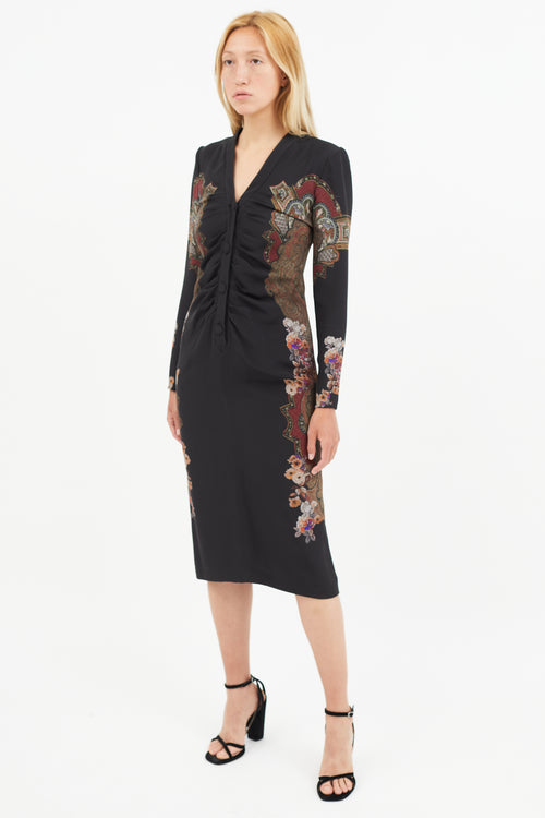 Etro Black 
Brown Paisley Buttoned Dress