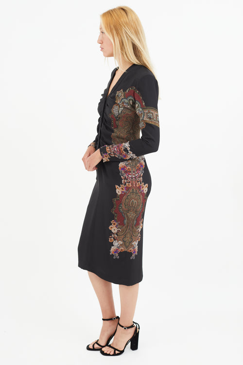 Etro Black 
Brown Paisley Buttoned Dress