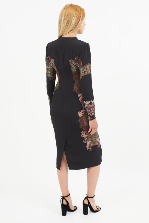 Etro Black 
Brown Paisley Buttoned Dress