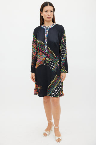 Etro Black 
Multicolour Mixed Printed Midi Dress