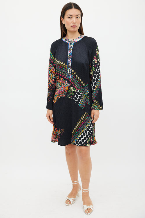 Etro Black 
Multicolour Mixed Printed Midi Dress