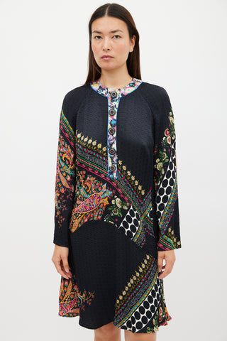 Etro Black 
Multicolour Mixed Printed Midi Dress