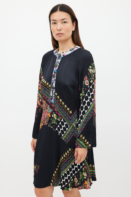 Etro Black 
Multicolour Mixed Printed Midi Dress