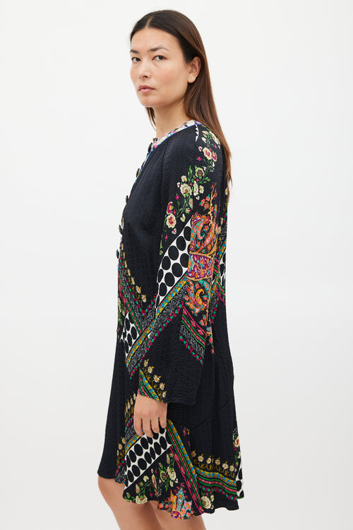 Etro Black 
Multicolour Mixed Printed Midi Dress