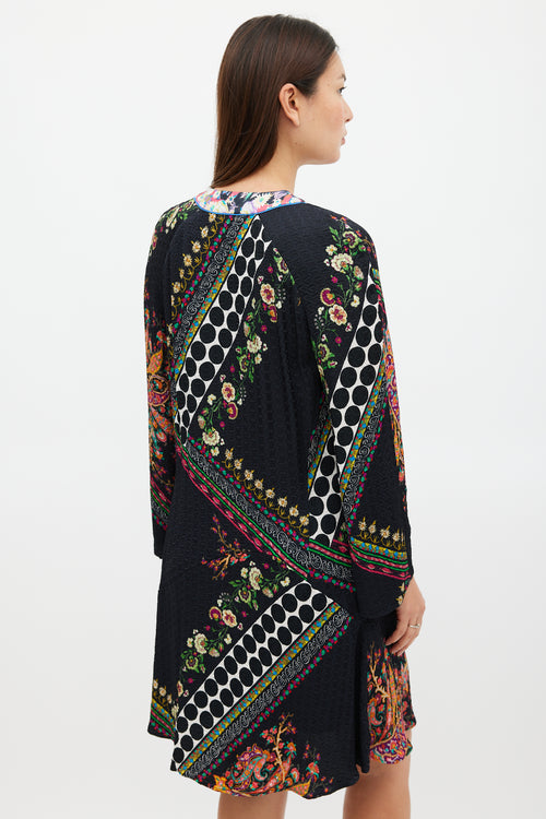 Etro Black 
Multicolour Mixed Printed Midi Dress