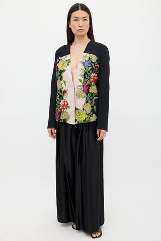 Etro Black 
Multicolour Floral Collarless Blazer