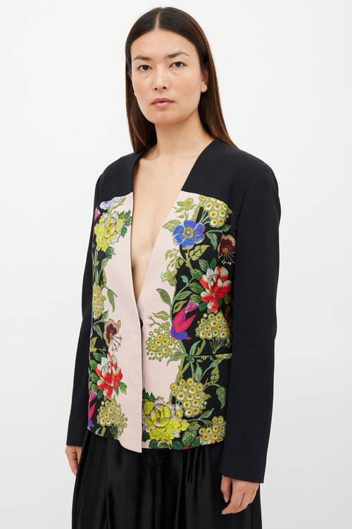 Etro Black 
Multicolour Floral Collarless Blazer