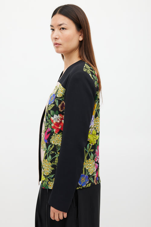 Etro Black 
Multicolour Floral Collarless Blazer