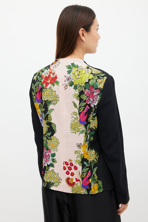 Etro Black 
Multicolour Floral Collarless Blazer