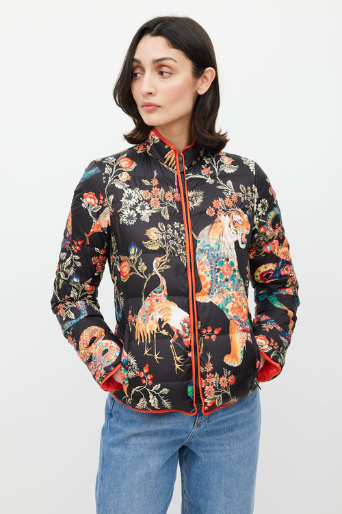 Etro Black 
Multicolour Floral Down Jacket