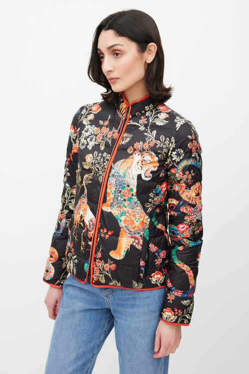 Etro Black 
Multicolour Floral Down Jacket