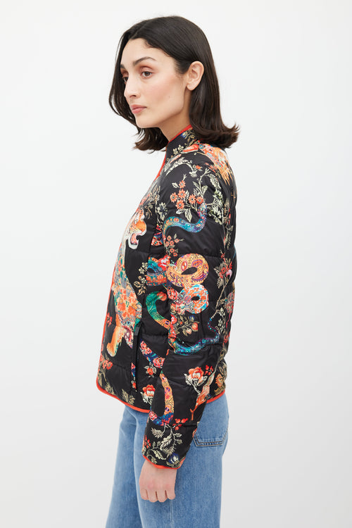 Etro Black 
Multicolour Floral Down Jacket