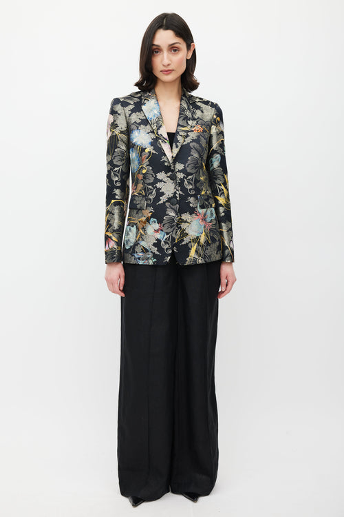 Etro Black 
Multicolour Floral Jacquard Blazer