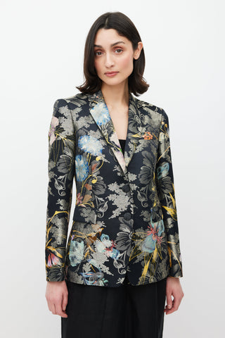 Etro Black 
Multicolour Floral Jacquard Blazer