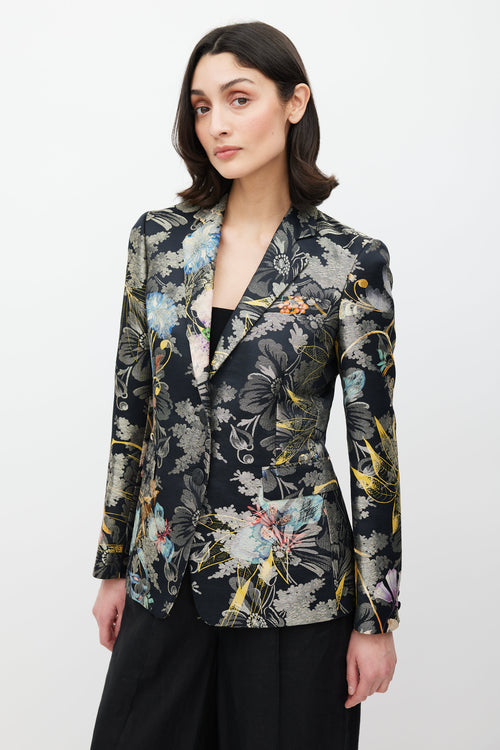 Etro Black 
Multicolour Floral Jacquard Blazer