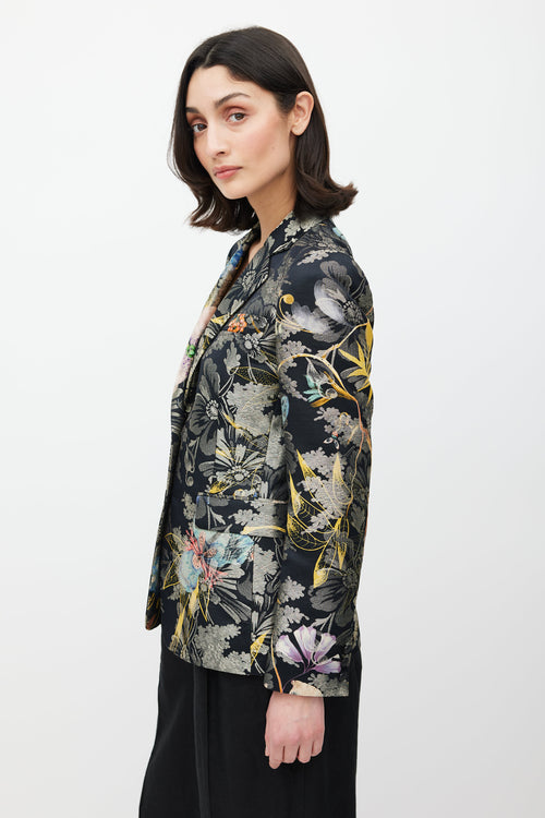 Etro Black 
Multicolour Floral Jacquard Blazer