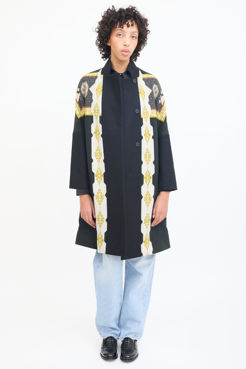 Etro Black 
Multicolour Patterned Coat