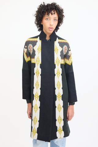 Etro Black 
Multicolour Patterned Coat