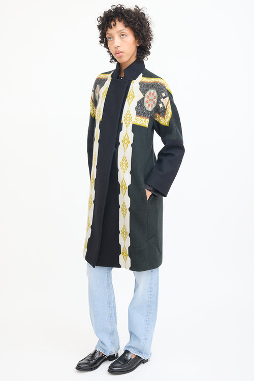 Etro Black 
Multicolour Patterned Coat