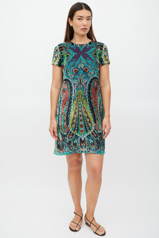 Etro Black 
Multicolour Velour Paisley Dress