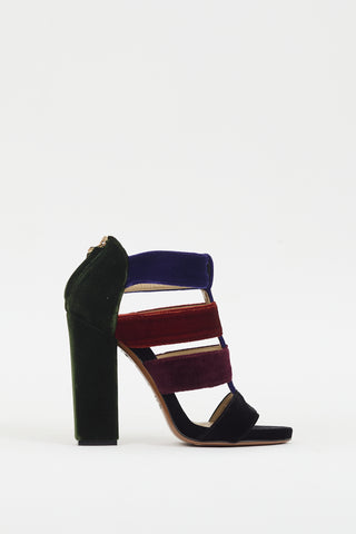 Etro Black 
Muticolour Velvet Caged Heel