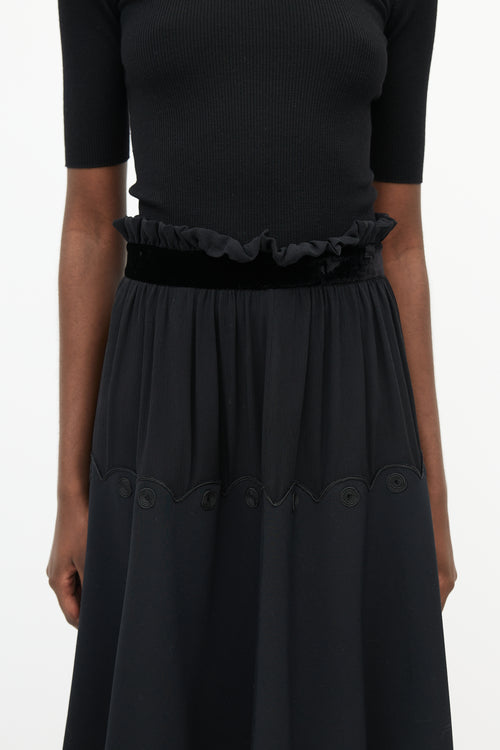 Etro Black Silk A-Line Midi Skirt