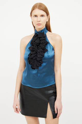 Etro Blue 
Black Ruffle Silk Top