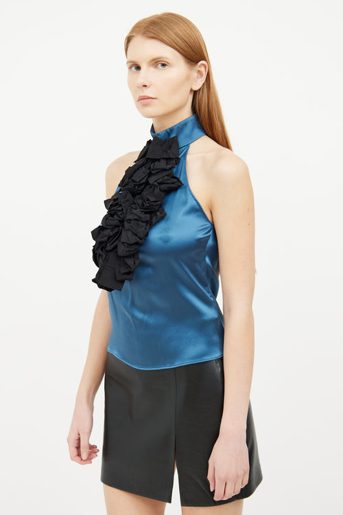 Etro Blue 
Black Ruffle Silk Top