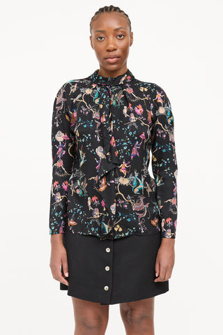 Etro Floral Silk Ruffled Blouse