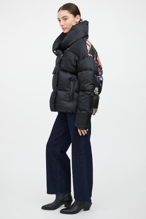 Etro Black 
Multi Down Graphic Puffer Jacket