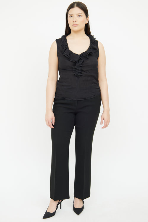 Etro Black Silk Ruffle Top