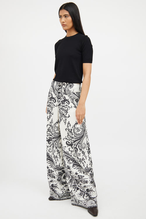 Etro White 
Black Paisley Pant