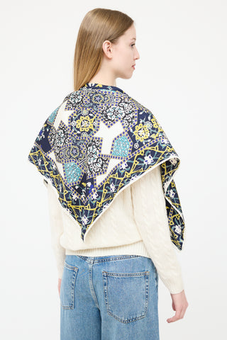 Etro White 
Multi Silk Floral Mosaic Scarf